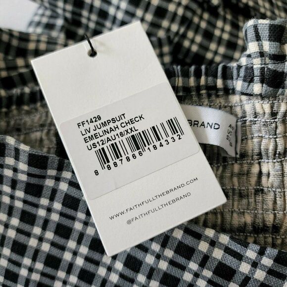 Faithfull The Brand - 12/XXL Liv Emelinah Check Black White Jumpsuit $289 - Picture 3 of 6